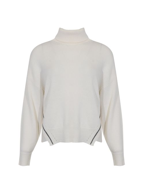 Dolcevita in lana merinos con ricami a contrasto Alpha studio | AD-4092G2003